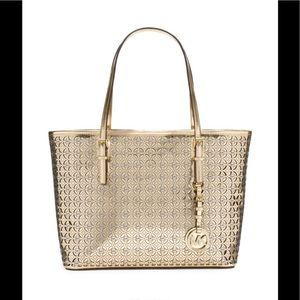 Michael Kors Floral Perforated Gold Metallic tote